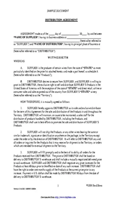 Distribution Agreement Sample