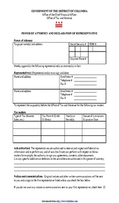 District Of Columbia Tax Power Of Attorney Form 2