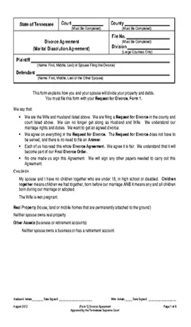 Divorce Agreement Template