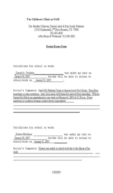 Doctor Excuse Note Free Template