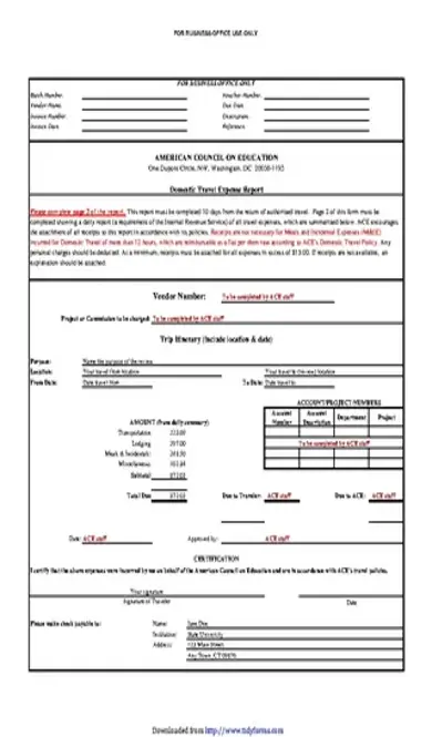 Domestic Travel Expense Report