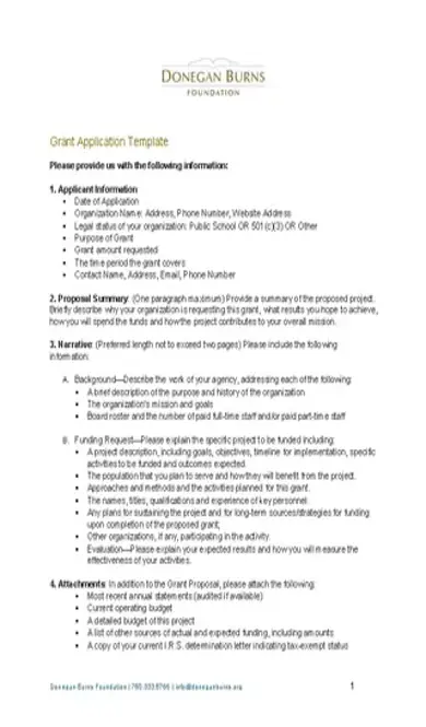 Donegan Burns Grant Application Template