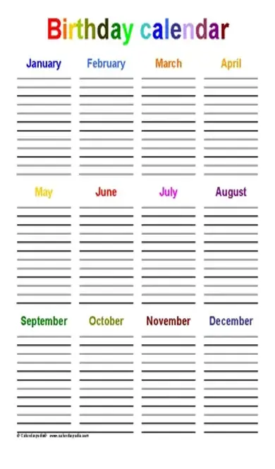 Download Birthday Calendar Template For Free