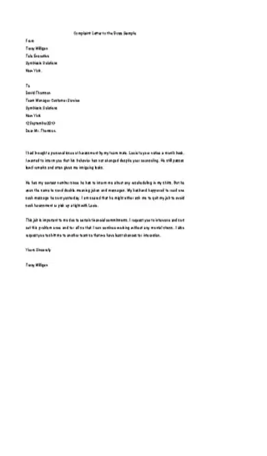 Download Employee Complaint Letter About Boss