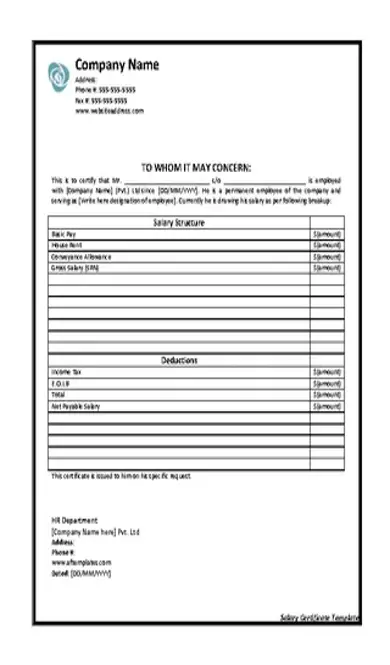 Download Sample Microsoft Salary Certificate Template