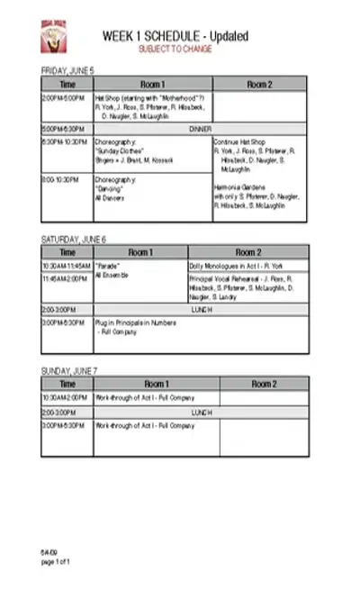 Download Weekly Rehearsal Schedule Template Word Format