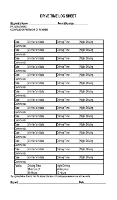 Drive Time Log Sheet