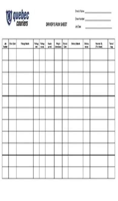 Drivers Run Sheet Template