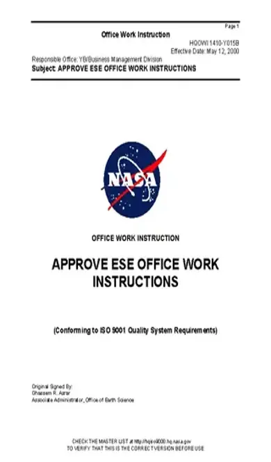 Earth Science Enterprise Office Work Instruction Template