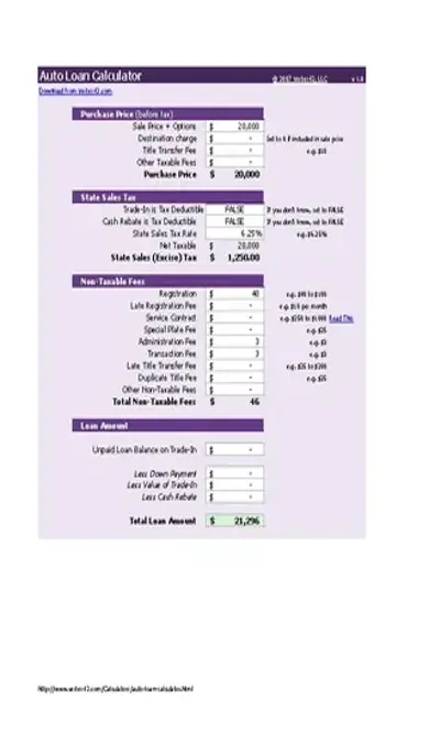 Editable Auto Loan Payoff Calculator Schedule Template