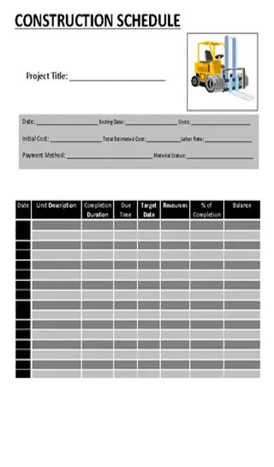 Editable Construction Activity Schedule Template Word Doc