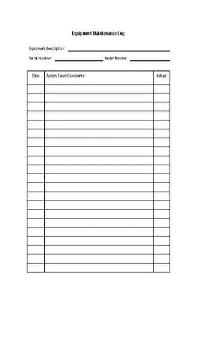 Editable Free Equipment Maintenance Log
