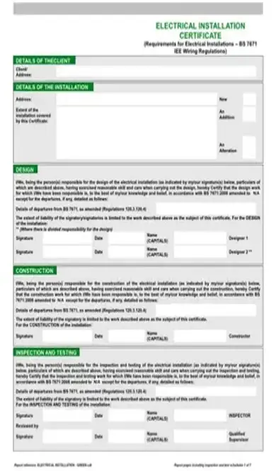 Electrical Test Certificate PDF