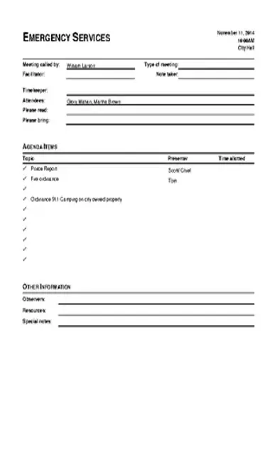 Emergency Informal Meeting Agenda Template