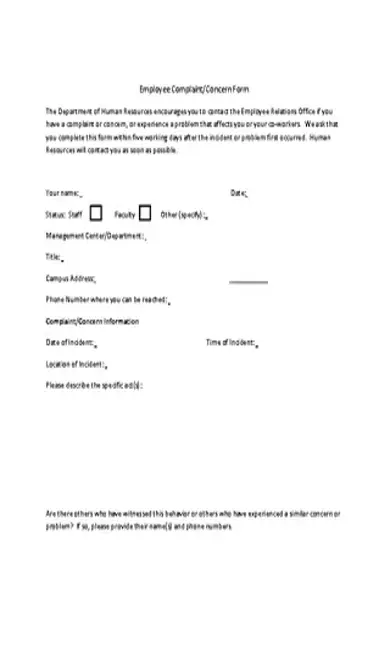 Employee Complaint Form