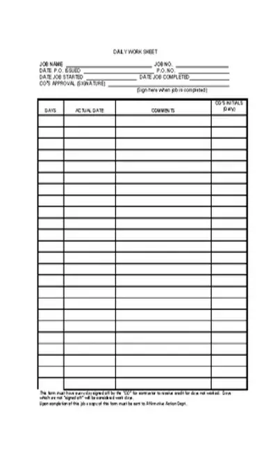 Employee Daily Worksheet Template