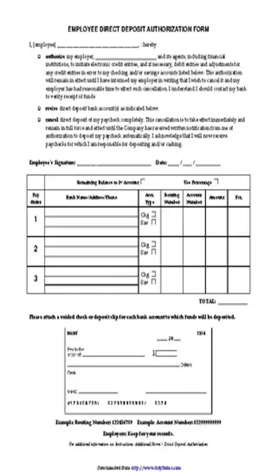 Employee Direct Deposit Authorization Form