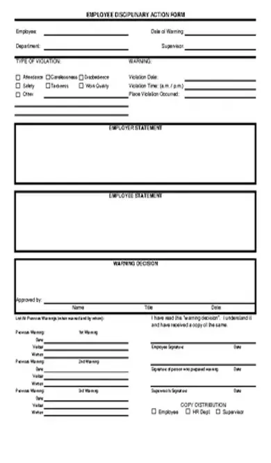 Employee Disciplinary Action Sample Form