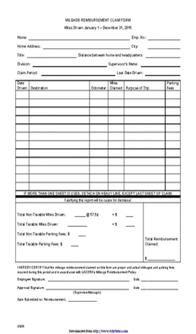 Employee Mileage Reimbursement Form