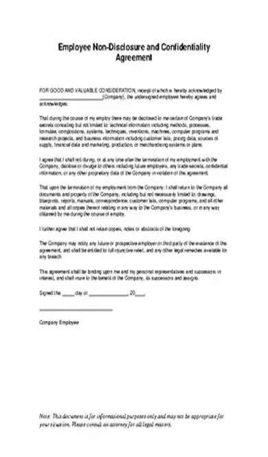 Employee Non Disclosure Agreement Form