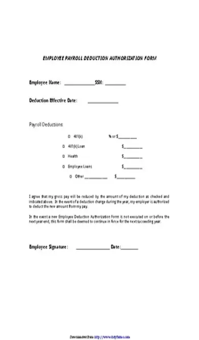 Employee Payroll Deduction Authorization Form