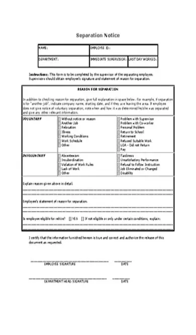 Employee Separation Notice Template