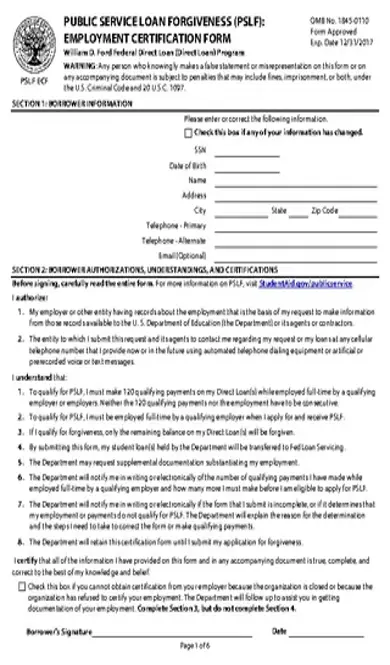 Employment Certification Form