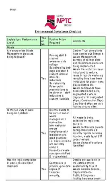 Environmental Compliance Checklist Template