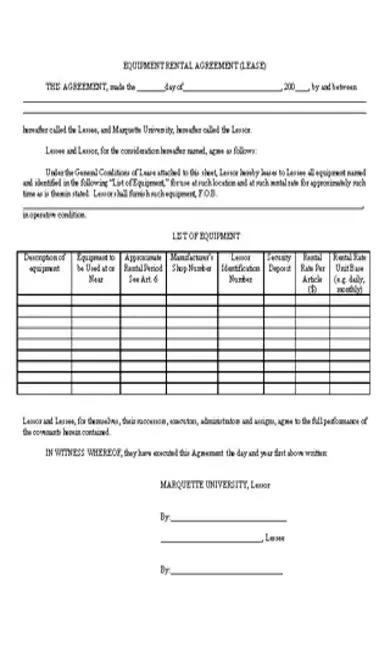 Equipment Blank Rental Agreement