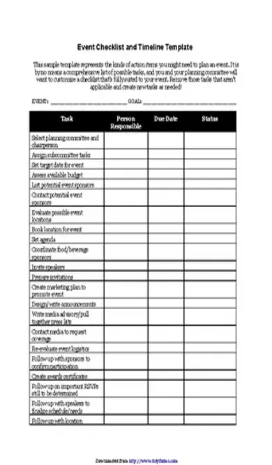 Event Checklist And Timeline Template