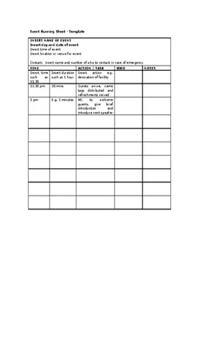 Event Run Sheet Template