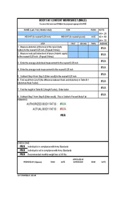 Example Body Fat Chart By Age In Excel