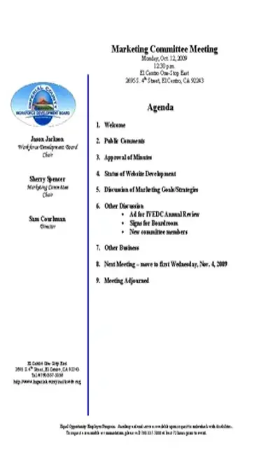 Example Marketing Committee Meeting Agenda Minute