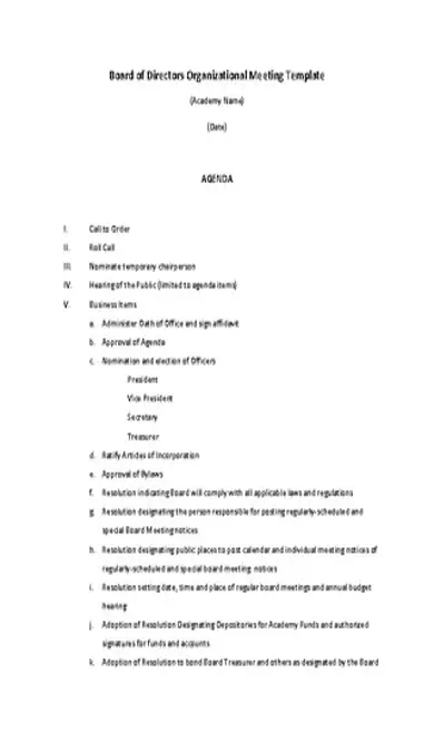 Example Organizational Board Of Director Meeting Agenda Template