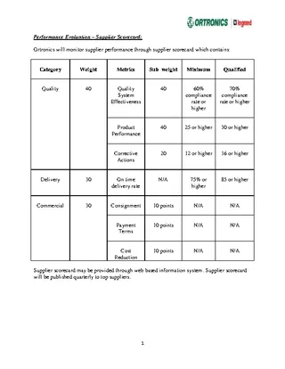 Example Supplier Evaluation Scorecard