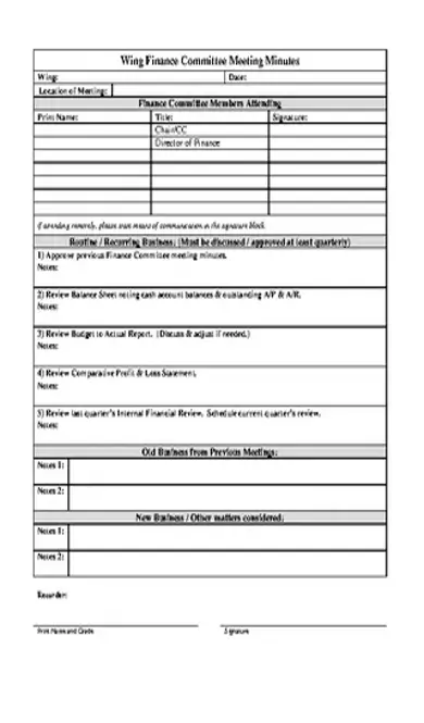 Example Wing Finance Committee Meeting Agenda