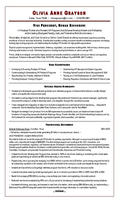 Executive Resume Sample For Hr Vp1