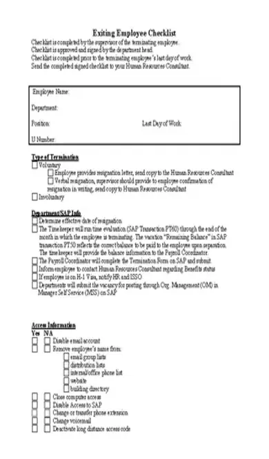 Exiting Employee Checklist Template