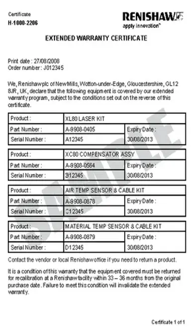 Extended Warranty Certificate Template