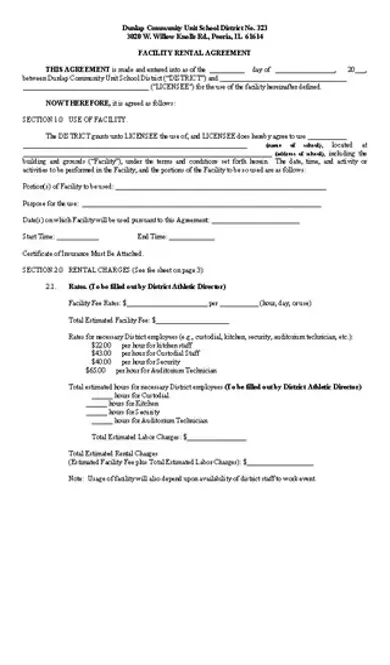 Facility Blank Rental Agreement