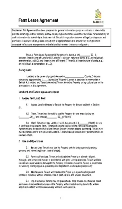 Farm Land Lease Agreement Template