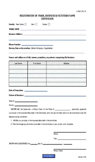 Fictitious Names Registration Certificate 1009