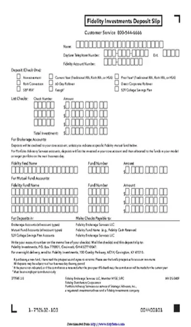 Fidelity Investments Deposit Slip