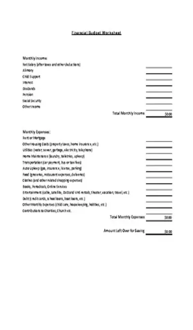 Financial Budget Spreadsheet Template