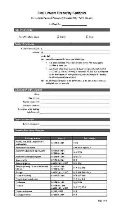 Fire Safety Certificate Template