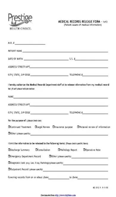 Florida Medical Records Release Form 2