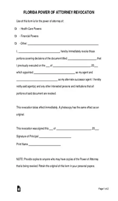 Florida Power Of Attorney Revocation Form