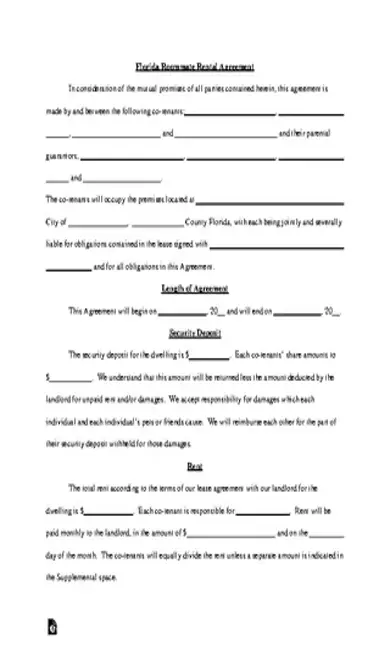 Florida Roommate Rental Agreement Template