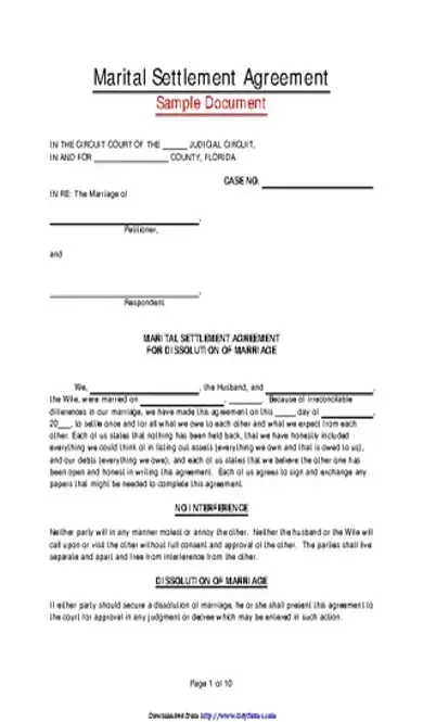 Florida Separation Agreement Template