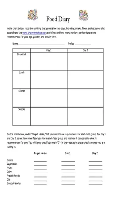 Food Diary Template Word